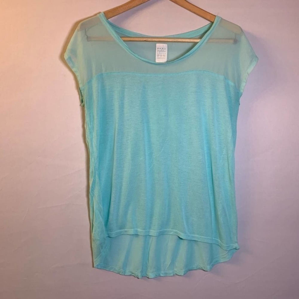 Zara Trafaluc basics mint mesh shoulder top  S